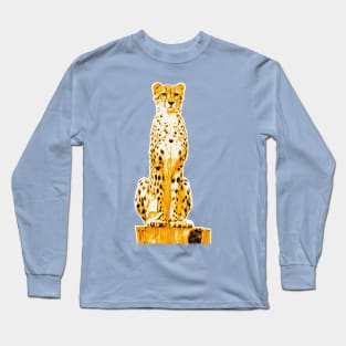 Illustrated Cheetah Siting On Log Long Sleeve T-Shirt